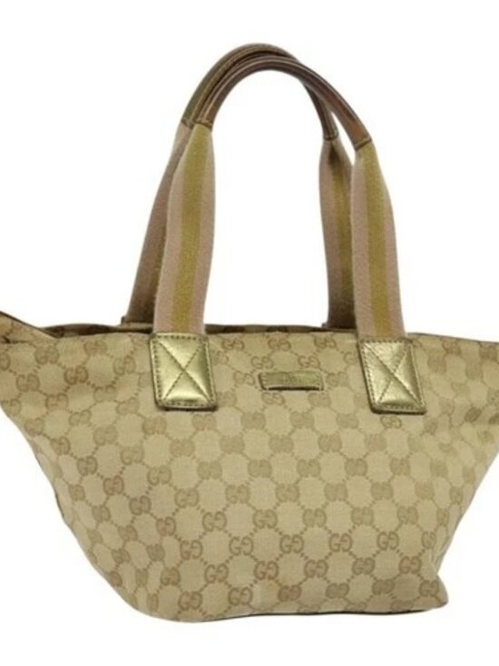 Gucci Handbags - GUCCI GG Canvas Sherry Line Hand Bag Beige Gold pink 131228 Auth ac3698